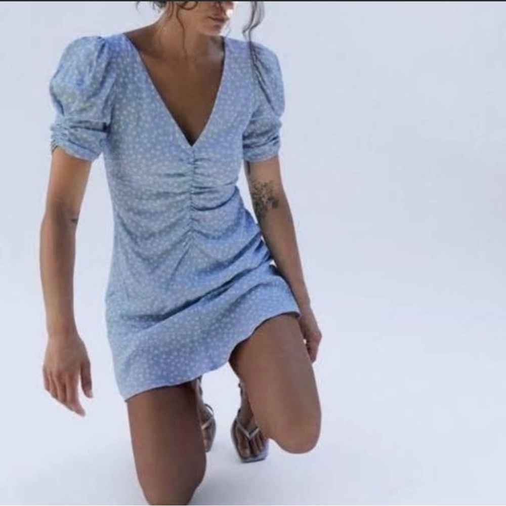 Zara Mini Polka Dot Dress | Light Blue | S